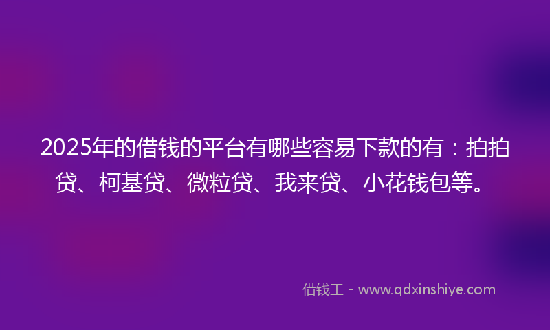 2025年的借钱的平台有哪些容易下款的有：拍拍贷、柯基贷、微粒贷、我来贷、小花钱包等。