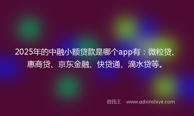 2025年的中融小额贷款是哪个app有：微粒贷、惠商贷、京东金融、快贷通、滴水贷等。