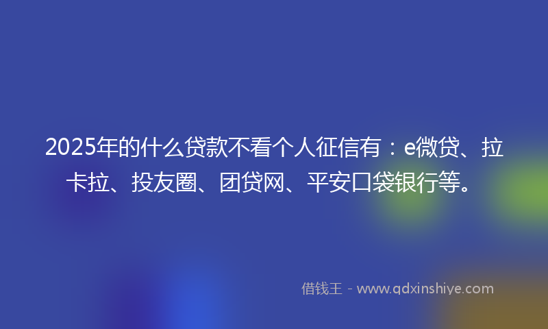 2025年的什么贷款不看个人征信有：e微贷、拉卡拉、投友圈、团贷网、平安口袋银行等。