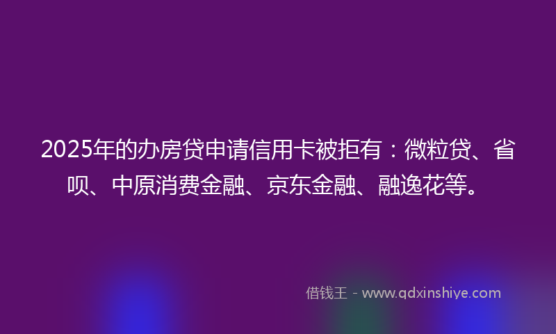 2025年的办房贷申请信用卡被拒有：微粒贷、省呗、中原消费金融、京东金融、融逸花等。