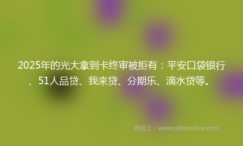 2025年的光大拿到卡终审被拒有：平安口袋银行、51人品贷、我来贷、分期乐、滴水贷等。