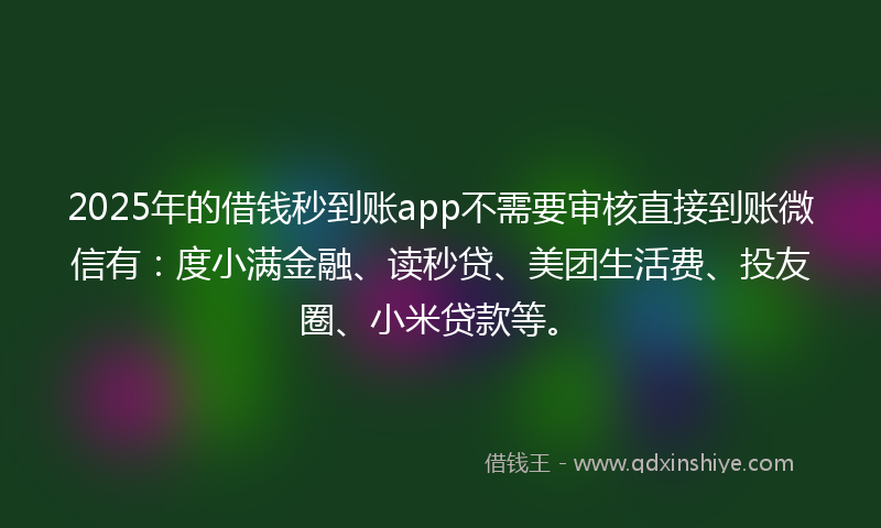 2025年的借钱秒到账app不需要审核直接到账微信有：度小满金融、读秒贷、美团生活费、投友圈、小米贷款等。