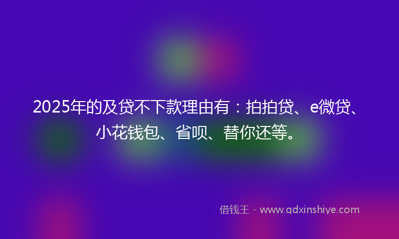 2025年的及贷不下款理由有：拍拍贷、e微贷、小花钱包、省呗、替你还等。