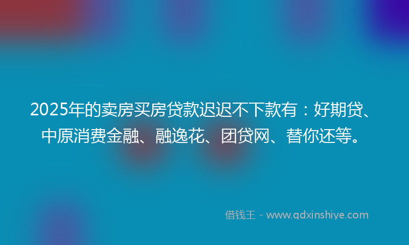 2025年的卖房买房贷款迟迟不下款有：好期贷、中原消费金融、融逸花、团贷网、替你还等。