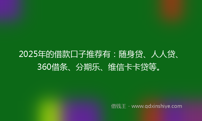 2025年的借款口子推荐有：随身贷、人人贷、360借条、分期乐、维信卡卡贷等。