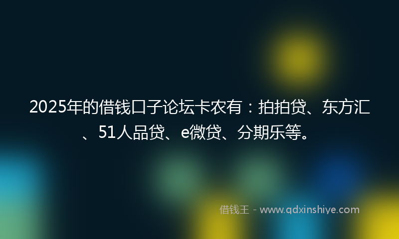 2025年的借钱口子论坛卡农有：拍拍贷、东方汇、51人品贷、e微贷、分期乐等。