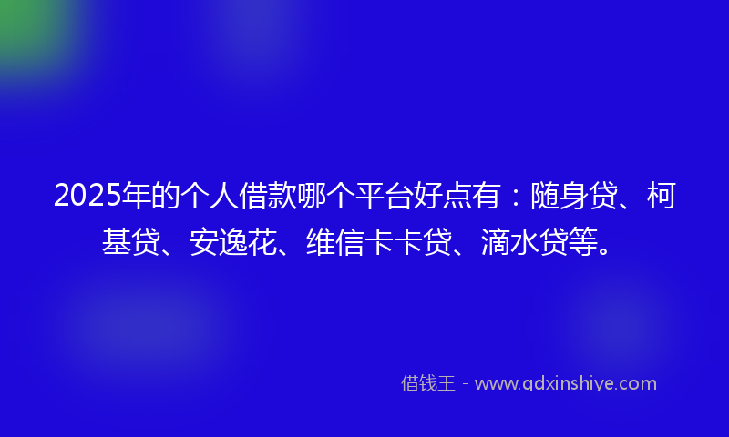2025年的个人借款哪个平台好点有：随身贷、柯基贷、安逸花、维信卡卡贷、滴水贷等。