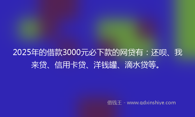 2025年的借款3000元必下款的网贷有：还呗、我来贷、信用卡贷、洋钱罐、滴水贷等。