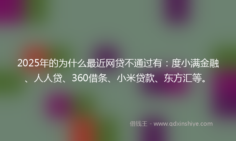 2025年的为什么最近网贷不通过有：度小满金融、人人贷、360借条、小米贷款、东方汇等。