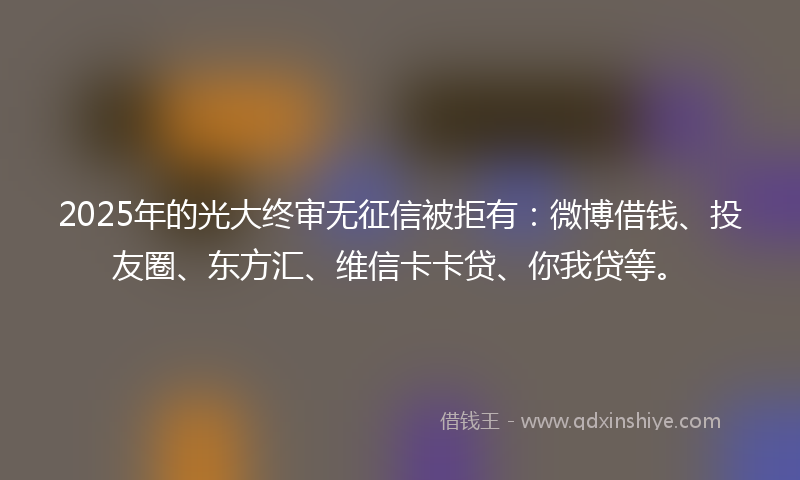 2025年的光大终审无征信被拒有：微博借钱、投友圈、东方汇、维信卡卡贷、你我贷等。