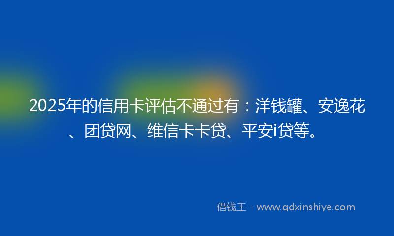 2025年的信用卡评估不通过有：洋钱罐、安逸花、团贷网、维信卡卡贷、平安i贷等。