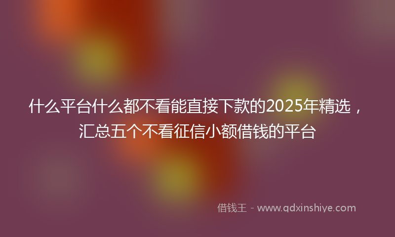 什么平台什么都不看能直接下款的2025年精选，汇总五个不看征信小额借钱的平台