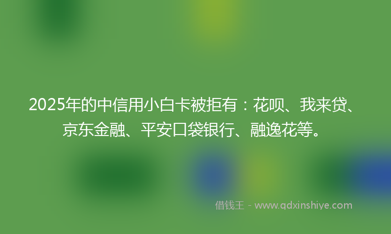 2025年的中信用小白卡被拒有：花呗、我来贷、京东金融、平安口袋银行、融逸花等。