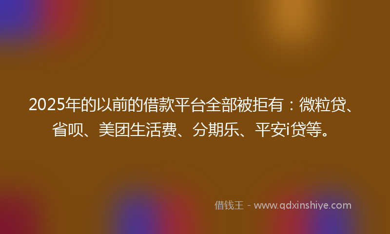 2025年的以前的借款平台全部被拒有：微粒贷、省呗、美团生活费、分期乐、平安i贷等。