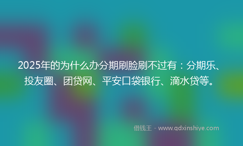 2025年的为什么办分期刷脸刷不过有：分期乐、投友圈、团贷网、平安口袋银行、滴水贷等。