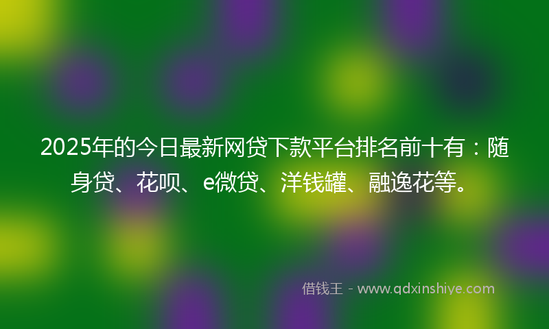 2025年的今日最新网贷下款平台排名前十有：随身贷、花呗、e微贷、洋钱罐、融逸花等。