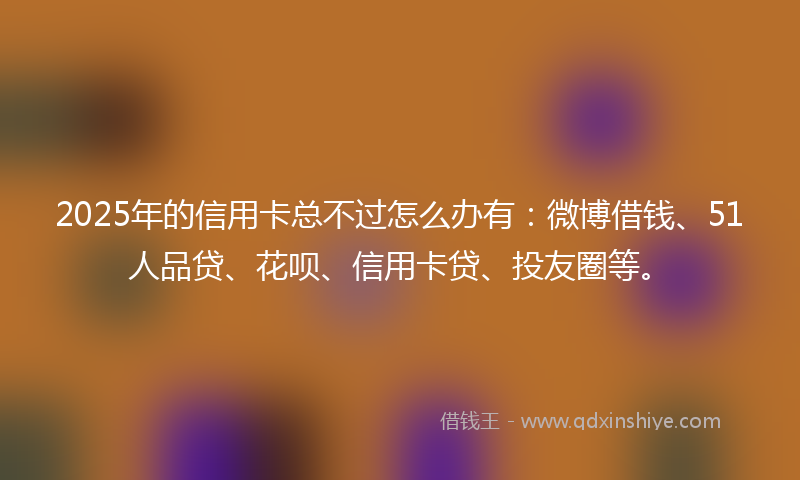2025年的信用卡总不过怎么办有：微博借钱、51人品贷、花呗、信用卡贷、投友圈等。