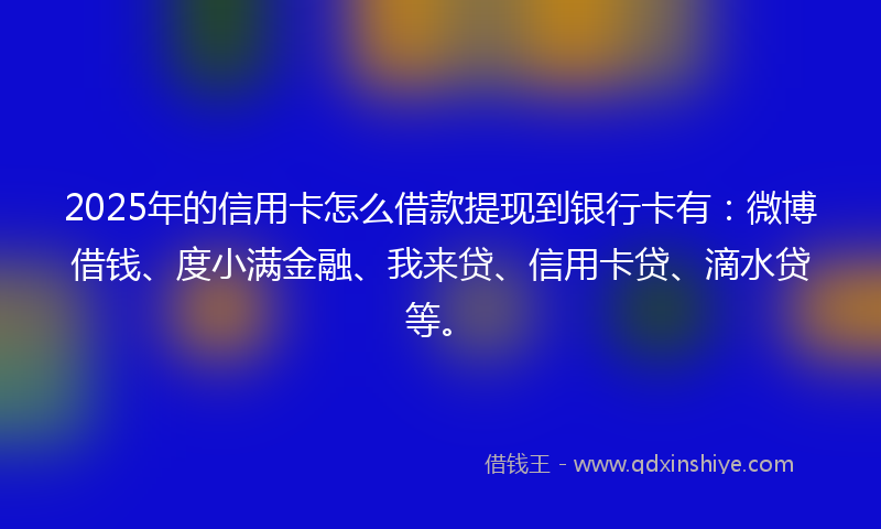 2025年的信用卡怎么借款提现到银行卡有：微博借钱、度小满金融、我来贷、信用卡贷、滴水贷等。