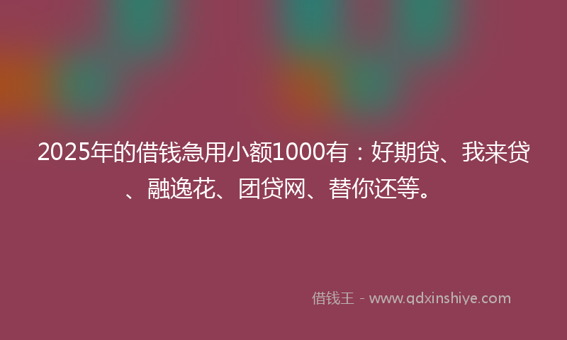 2025年的借钱急用小额1000有：好期贷、我来贷、融逸花、团贷网、替你还等。