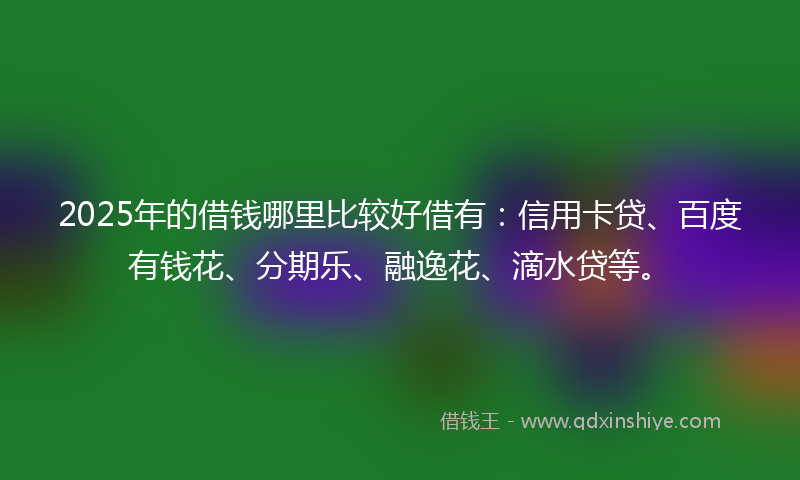 2025年的借钱哪里比较好借有：信用卡贷、百度有钱花、分期乐、融逸花、滴水贷等。