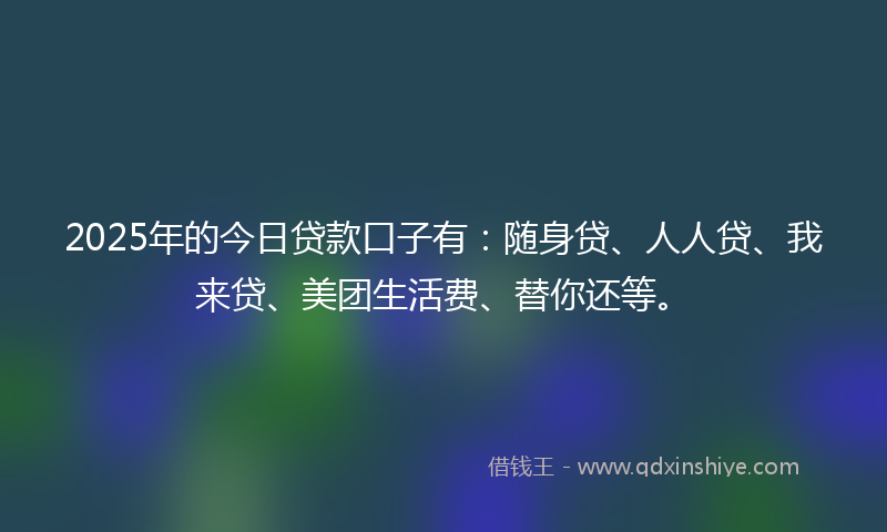 2025年的今日贷款口子有：随身贷、人人贷、我来贷、美团生活费、替你还等。