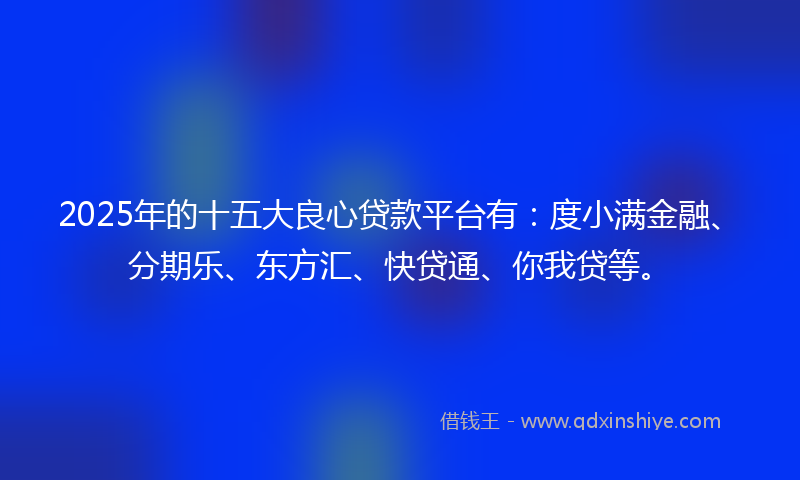 2025年的十五大良心贷款平台有：度小满金融、分期乐、东方汇、快贷通、你我贷等。