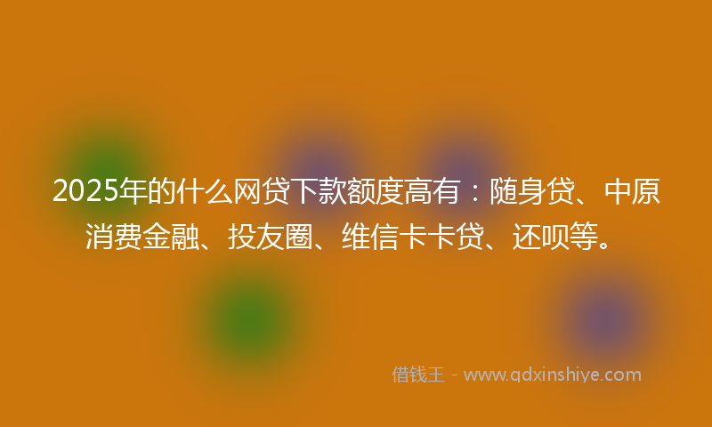 2025年的什么网贷下款额度高有：随身贷、中原消费金融、投友圈、维信卡卡贷、还呗等。
