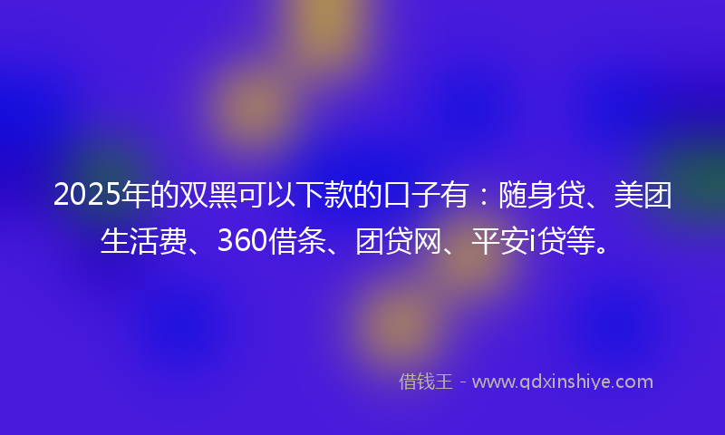 2025年的双黑可以下款的口子有：随身贷、美团生活费、360借条、团贷网、平安i贷等。