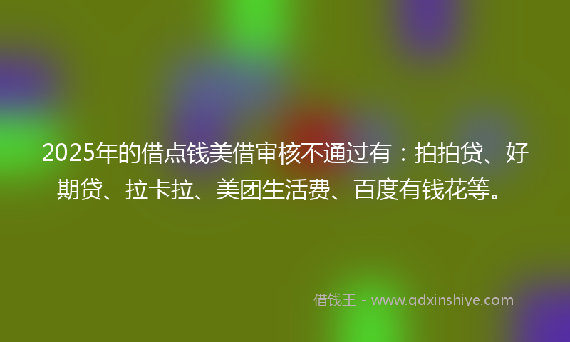 2025年的借点钱美借审核不通过有：拍拍贷、好期贷、拉卡拉、美团生活费、百度有钱花等。