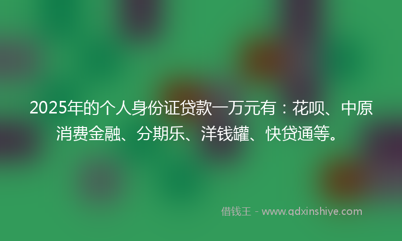 2025年的个人身份证贷款一万元有:花呗、中原消费金融、分期乐、洋钱罐、快贷通等。