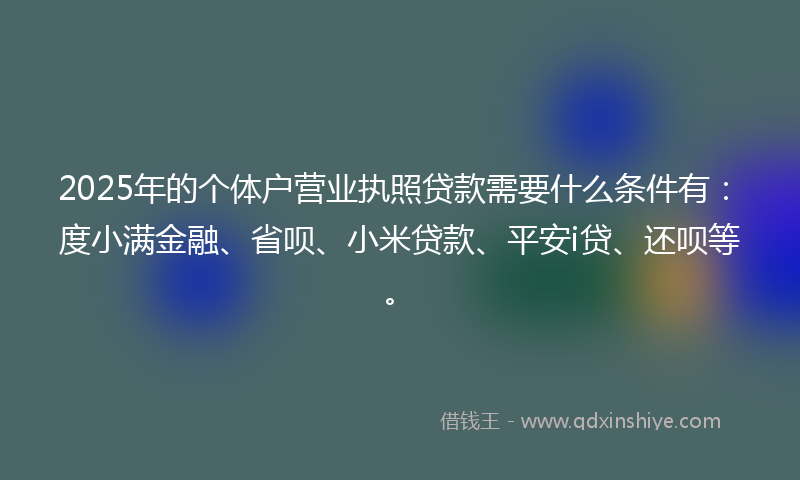 2025年的个体户营业执照贷款需要什么条件有：度小满金融、省呗、小米贷款、平安i贷、还呗等。