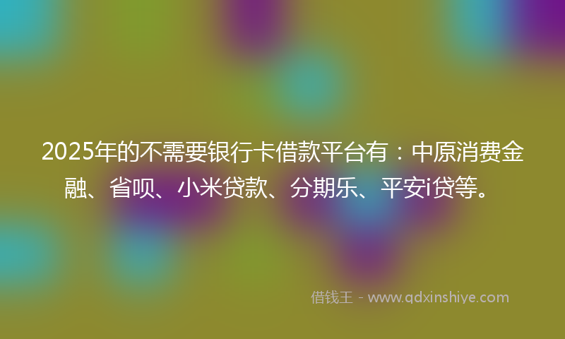 2025年的不需要银行卡借款平台有：中原消费金融、省呗、小米贷款、分期乐、平安i贷等。