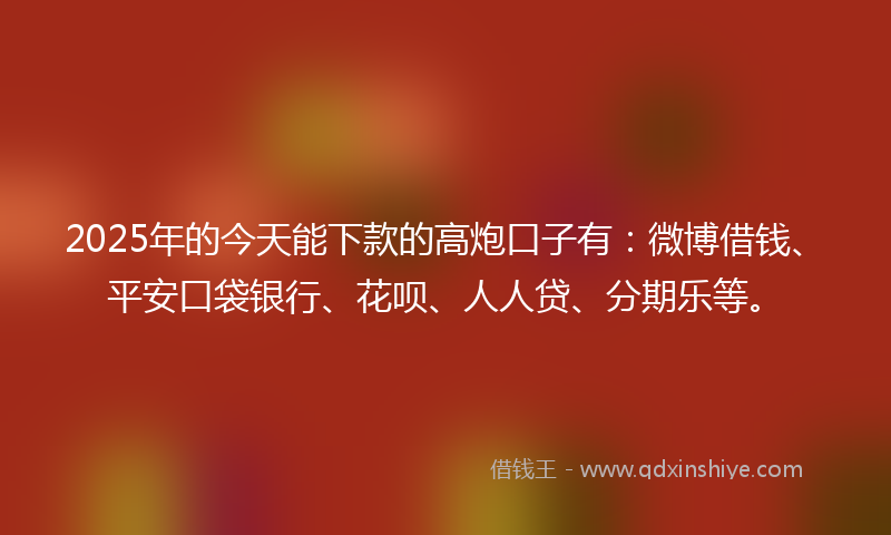 2025年的今天能下款的高炮口子有：微博借钱、平安口袋银行、花呗、人人贷、分期乐等。