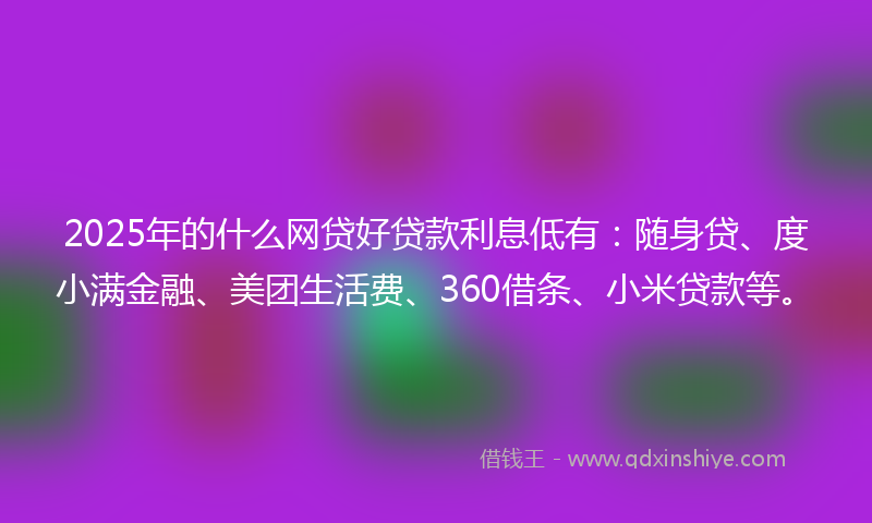 2025年的什么网贷好贷款利息低有：随身贷、度小满金融、美团生活费、360借条、小米贷款等。