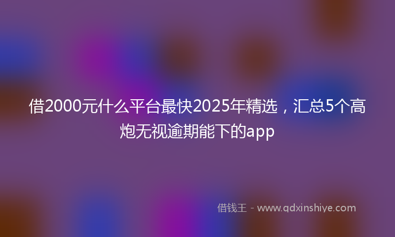借2000元什么平台最快2025年精选，汇总5个高炮无视逾期能下的app