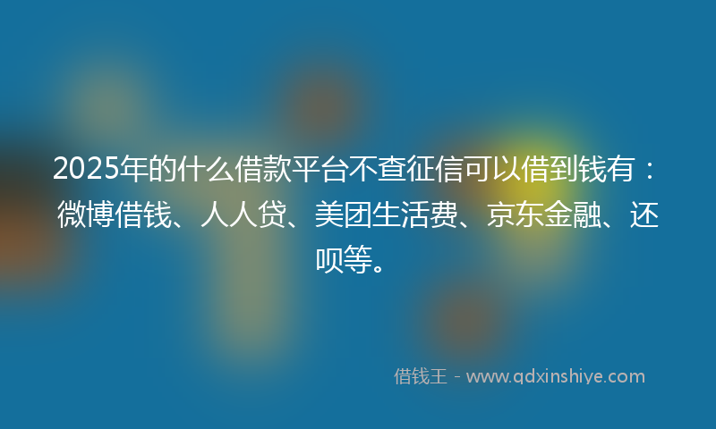 2025年的什么借款平台不查征信可以借到钱有：微博借钱、人人贷、美团生活费、京东金融、还呗等。