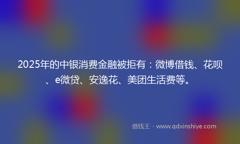 2025年的中银消费金融被拒有：微博借钱、花呗、e微贷、安逸花、美团生活费等。
