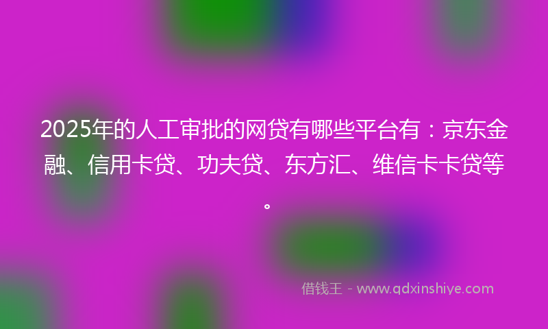2025年的人工审批的网贷有哪些平台有：京东金融、信用卡贷、功夫贷、东方汇、维信卡卡贷等。