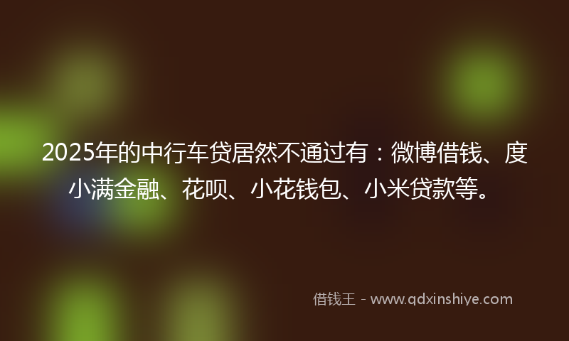 2025年的中行车贷居然不通过有：微博借钱、度小满金融、花呗、小花钱包、小米贷款等。