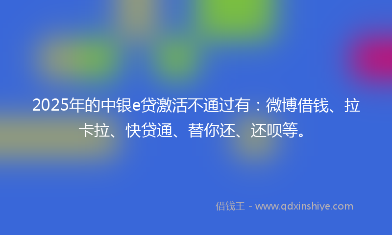 2025年的中银e贷激活不通过有：微博借钱、拉卡拉、快贷通、替你还、还呗等。