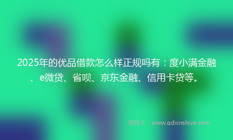 2025年的优品借款怎么样正规吗有：度小满金融、e微贷、省呗、京东金融、信用卡贷等。