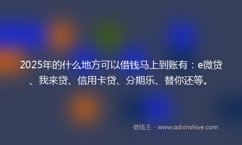 2025年的什么地方可以借钱马上到账有：e微贷、我来贷、信用卡贷、分期乐、替你还等。