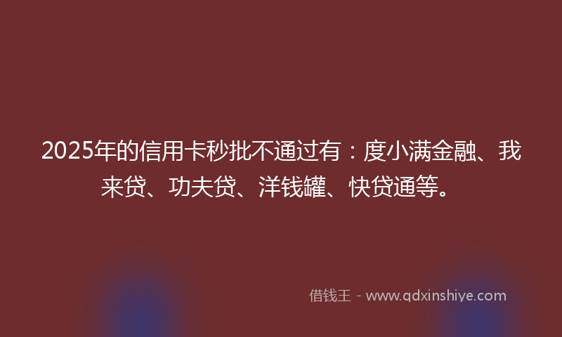 2025年的信用卡秒批不通过有：度小满金融、我来贷、功夫贷、洋钱罐、快贷通等。
