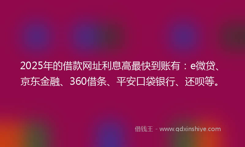 2025年的借款网址利息高最快到账有：e微贷、京东金融、360借条、平安口袋银行、还呗等。