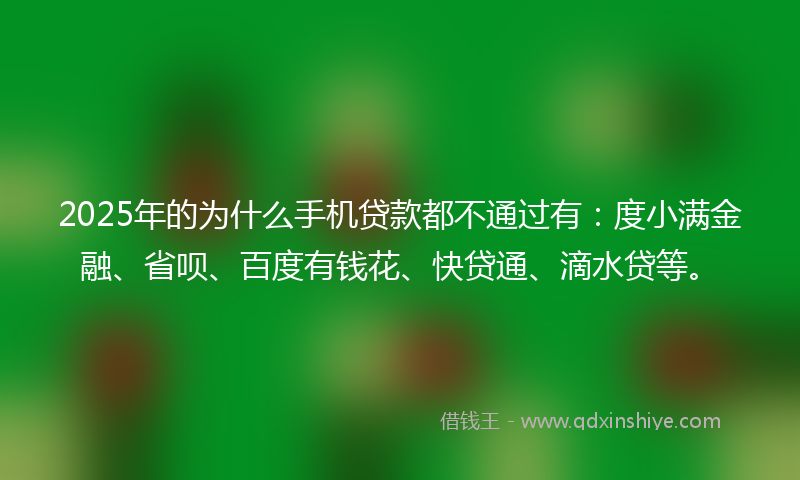 2025年的为什么手机贷款都不通过有：度小满金融、省呗、百度有钱花、快贷通、滴水贷等。