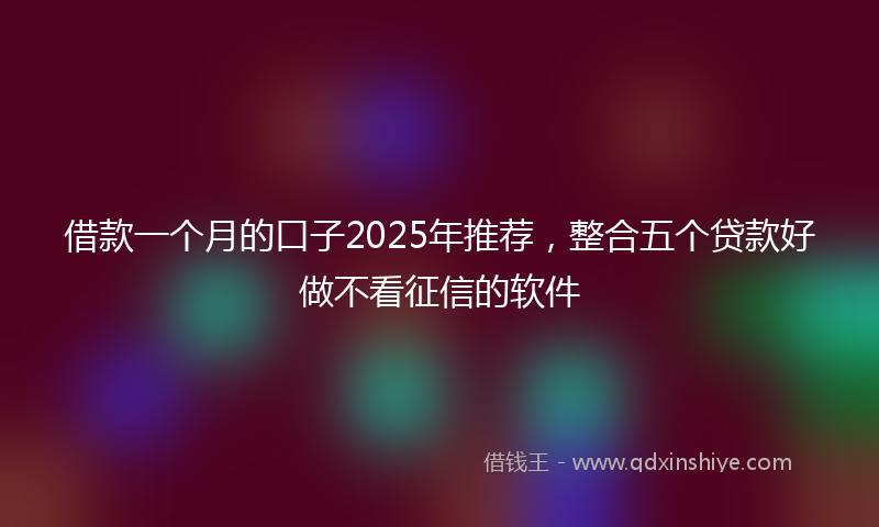 借款一个月的口子2025年推荐，整合五个贷款好做不看征信的软件