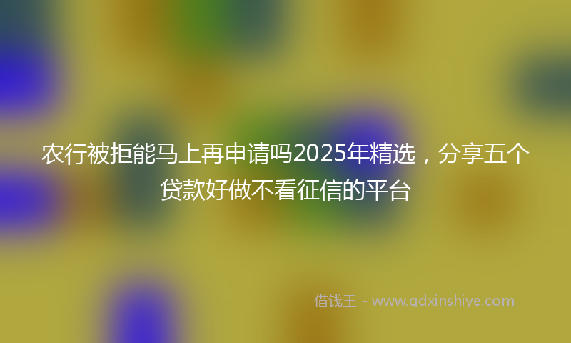 农行被拒能马上再申请吗2025年精选，分享五个贷款好做不看征信的平台