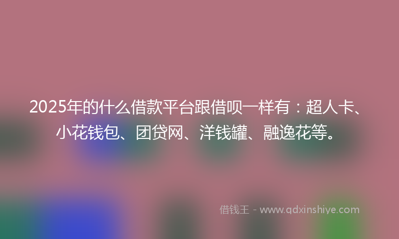2025年的什么借款平台跟借呗一样有：超人卡、小花钱包、团贷网、洋钱罐、融逸花等。