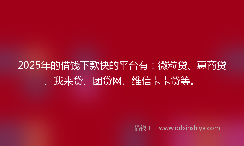 2025年的借钱下款快的平台有：微粒贷、惠商贷、我来贷、团贷网、维信卡卡贷等。