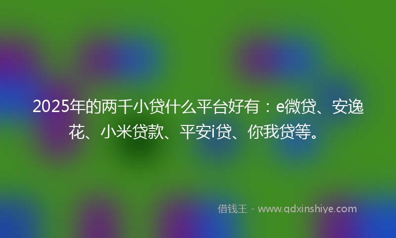 2025年的两千小贷什么平台好有：e微贷、安逸花、小米贷款、平安i贷、你我贷等。